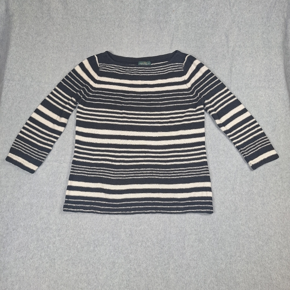 Lauren Ralph Lauren Black and White Striped Knit Blouse Size L